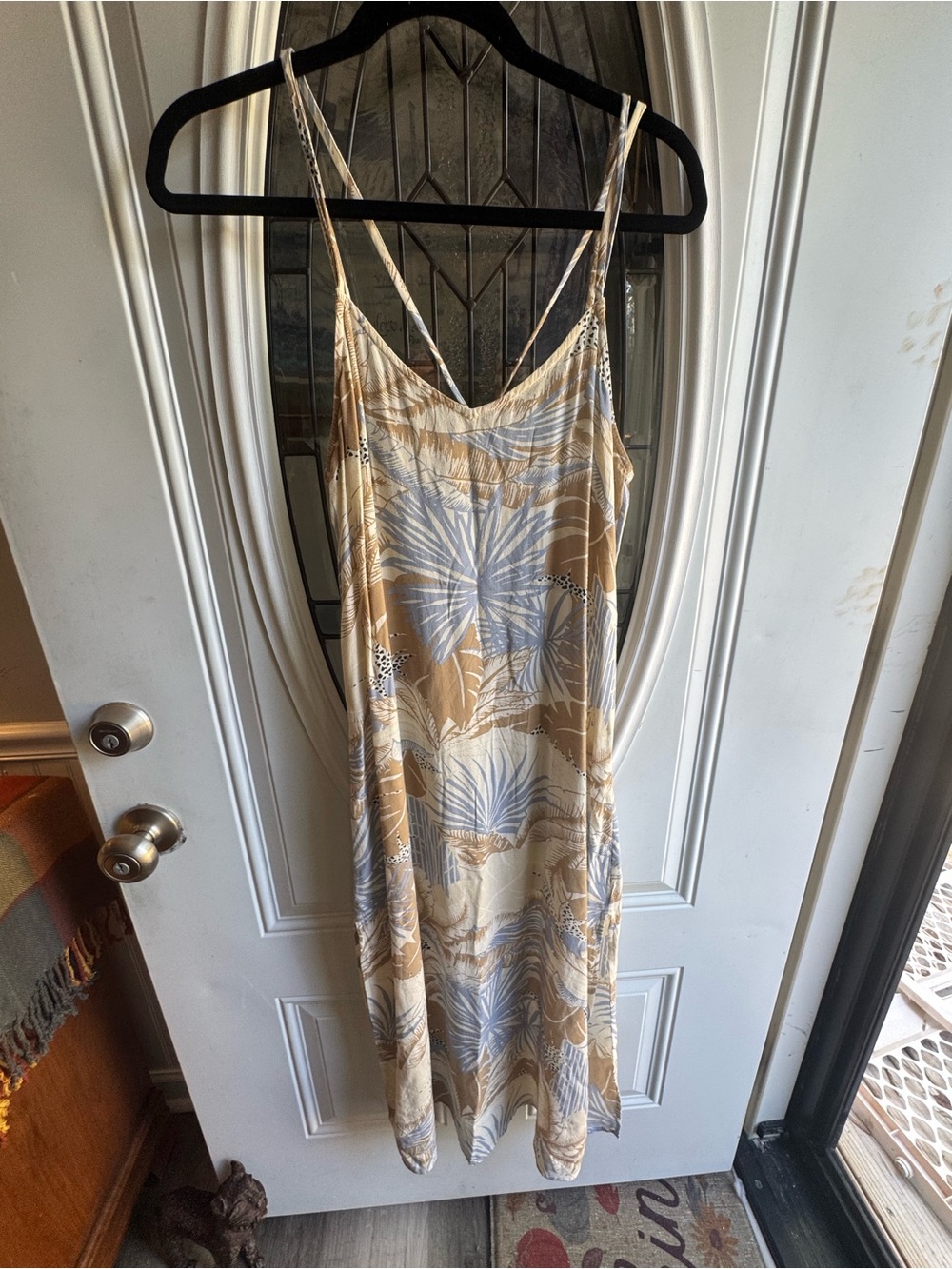 Aerie XS Tropical Palm Leopard Print Strappy Maxi Dress Beige Blue